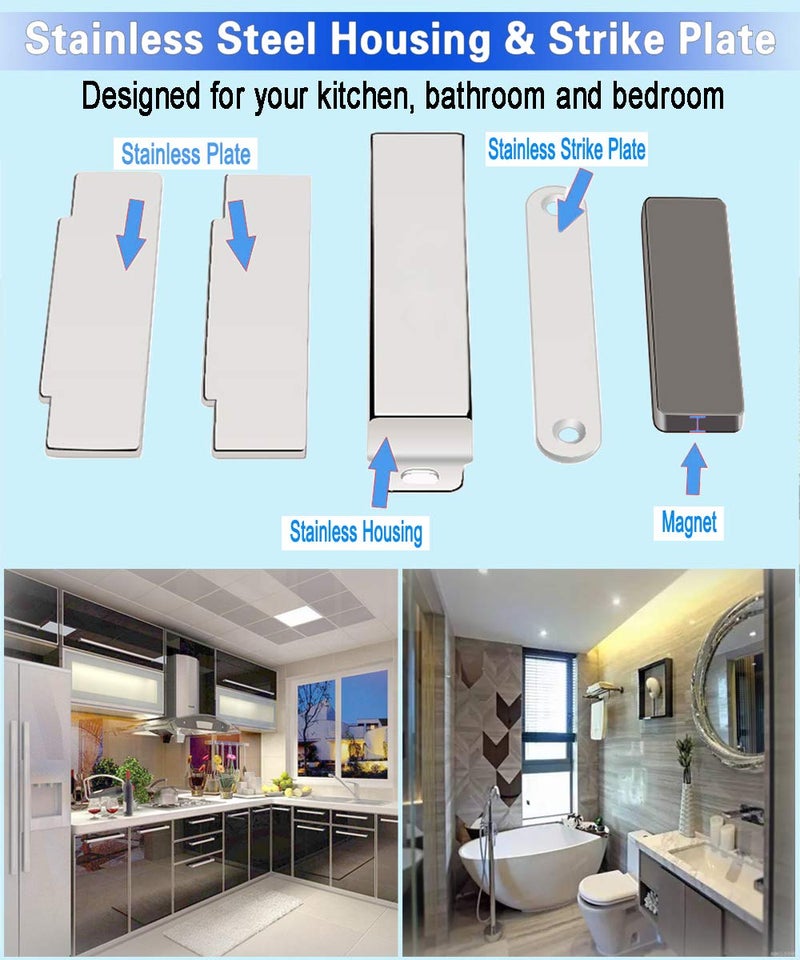 WOOCH Door Magnetic Catch - 90lb High Magnetic Stainless Steel Heavy Duty Catch for Kitchen Bathroom Cupboard Wardrobe Closet Closures Cabinet Door Drawer Latch (3.7 in Silver, 2-Pack) - Image 3
